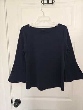 Bell-Sleeve Navy Crewneck Top Ann Taylor Factory Size Medium